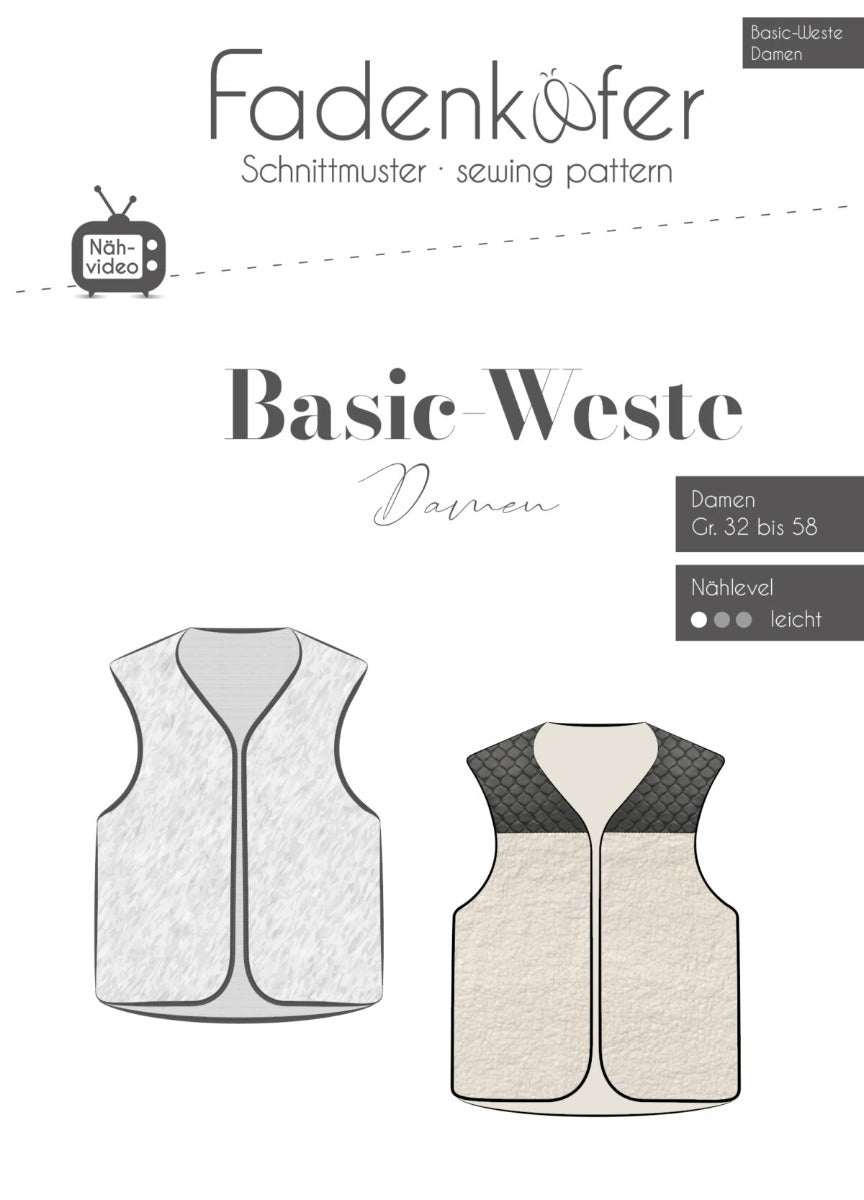 Papierschnittmuster Basic Weste Damen von Fadenkäfer