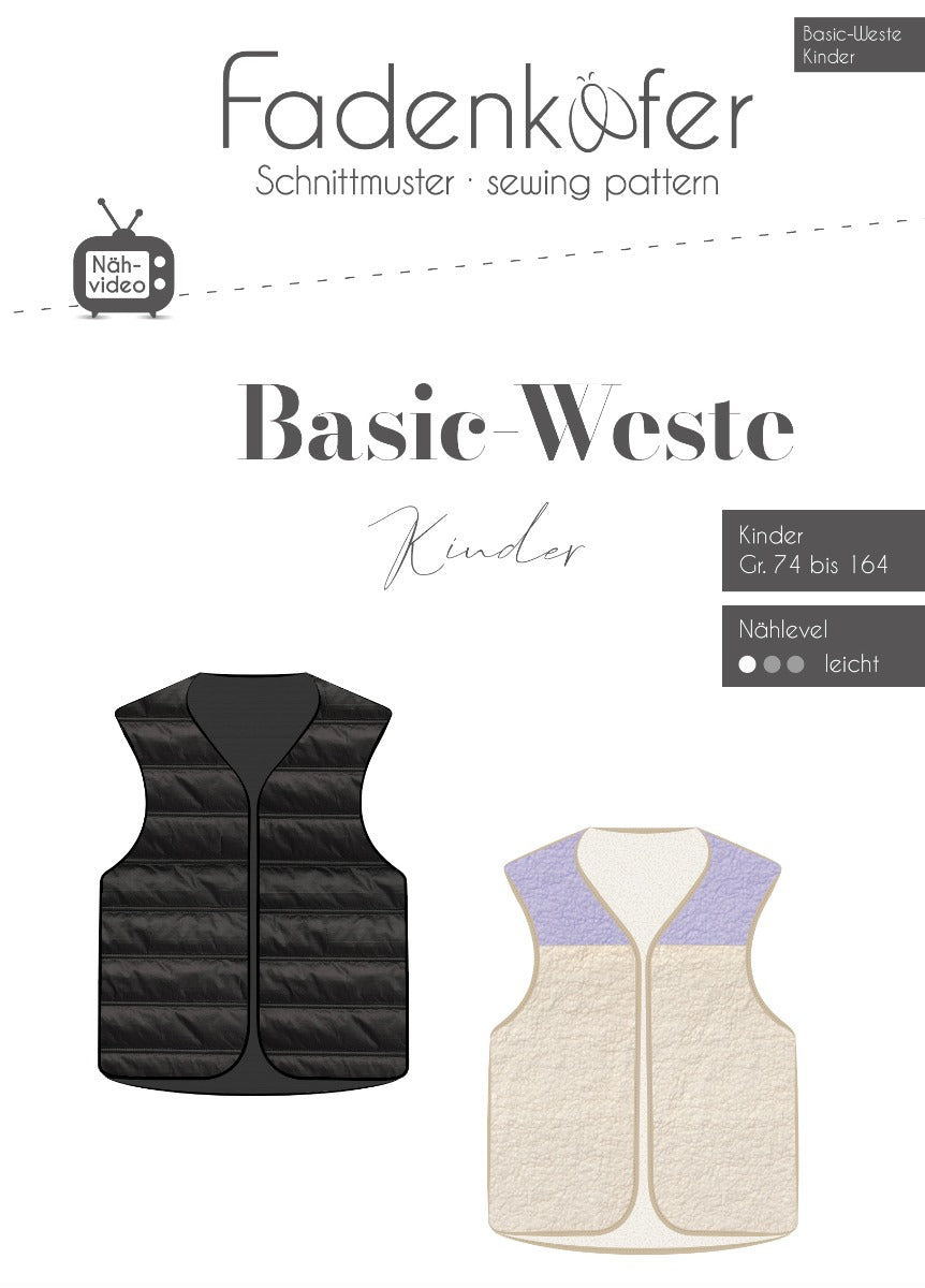 Papierschnittmuster Basic Weste Kinder von Fadenkäfer