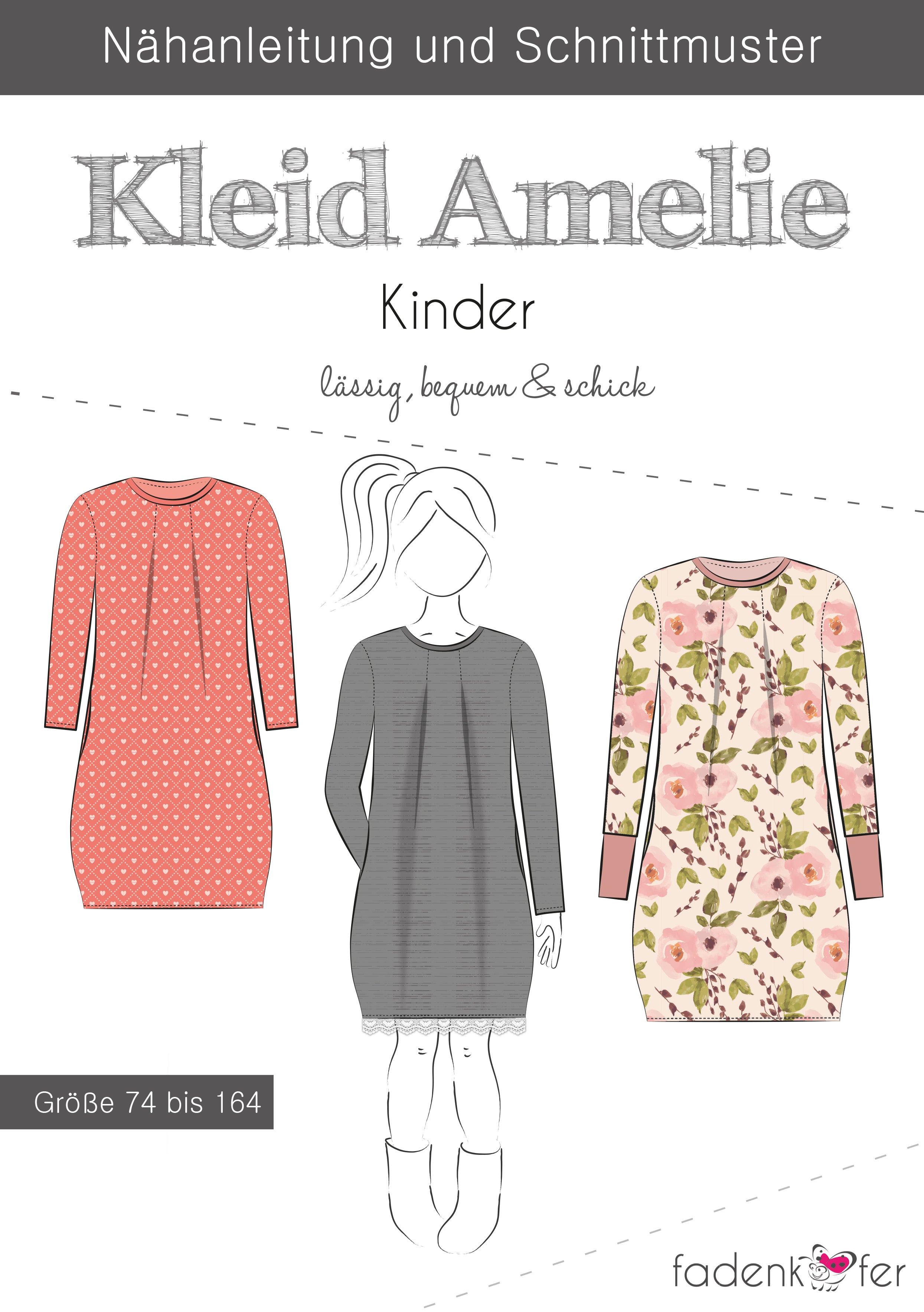 Papierschnittmuster Kleid Amelie Kinder von Fadenkäfer