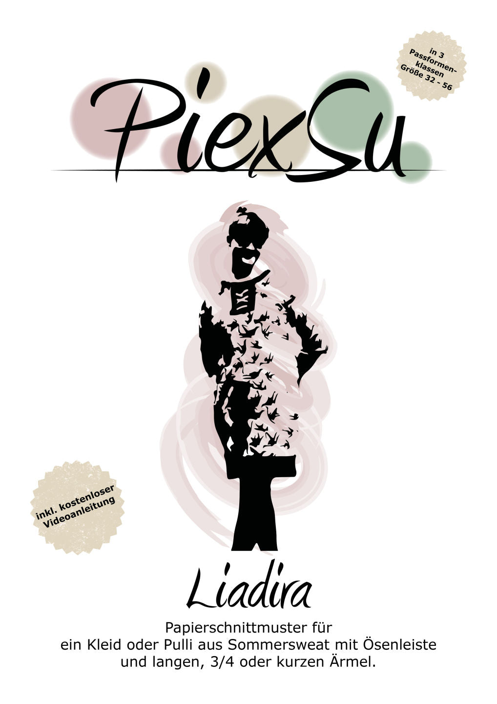 PiexSu Liadira ist ein Schnittmuster für ein lockeres Kleid oder Pulli aus Sommersweat. Liadira hat vorne einen Einsatz mit Einschlagösen, der dann mit einer Kordel oder Flachkordel geschnürt wird. 