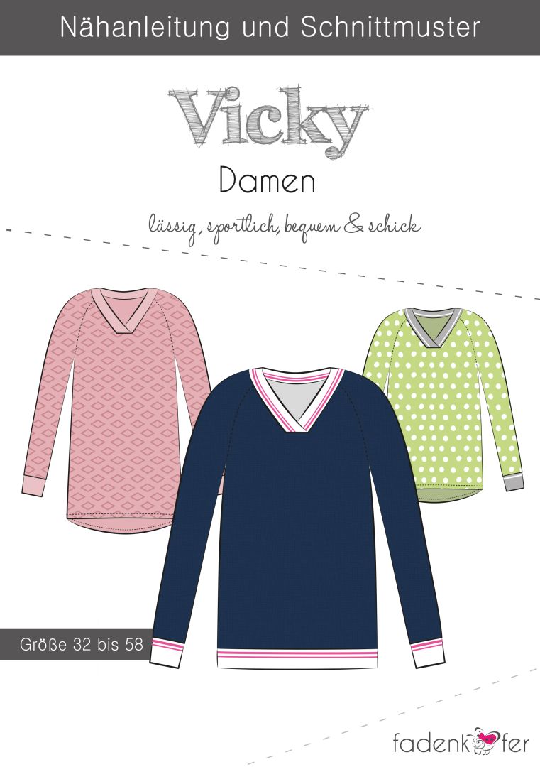Papierschnittmuster Pullover Vicky Damen von Fadenkäfer