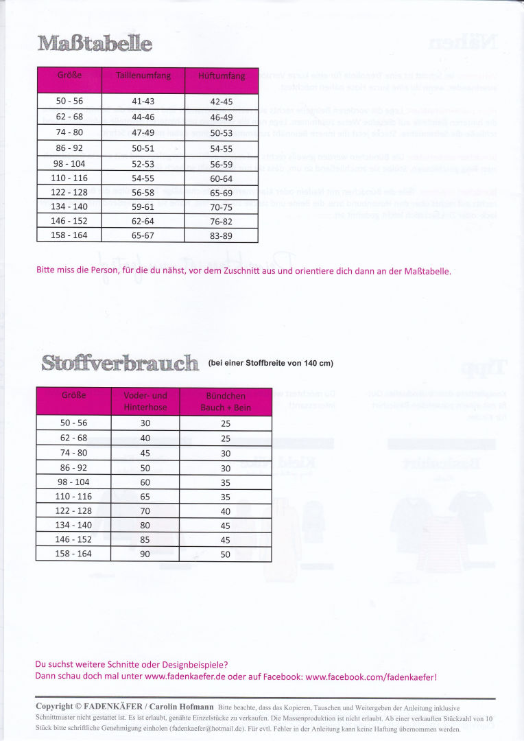 Papierschnittmuster Pumphose Kinder von Fadenkäfer