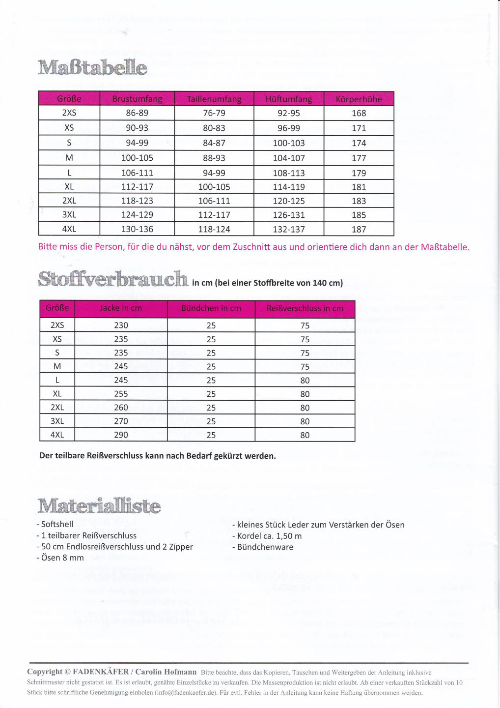 Papierschnittmuster Softshelljacke Herren von Fadenkäfer