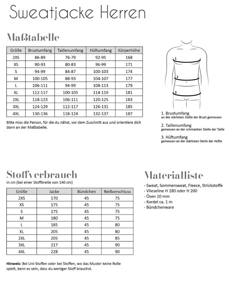 Papierschnittmuster Sweatjacke Herren von Fadenkäfer