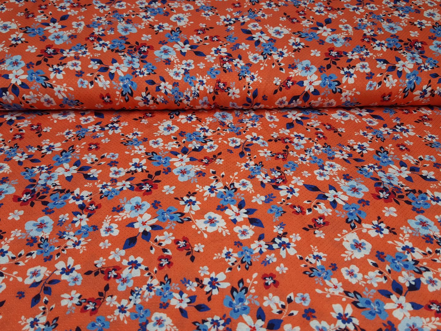 Petite Fleurs koralle/blau/weiss