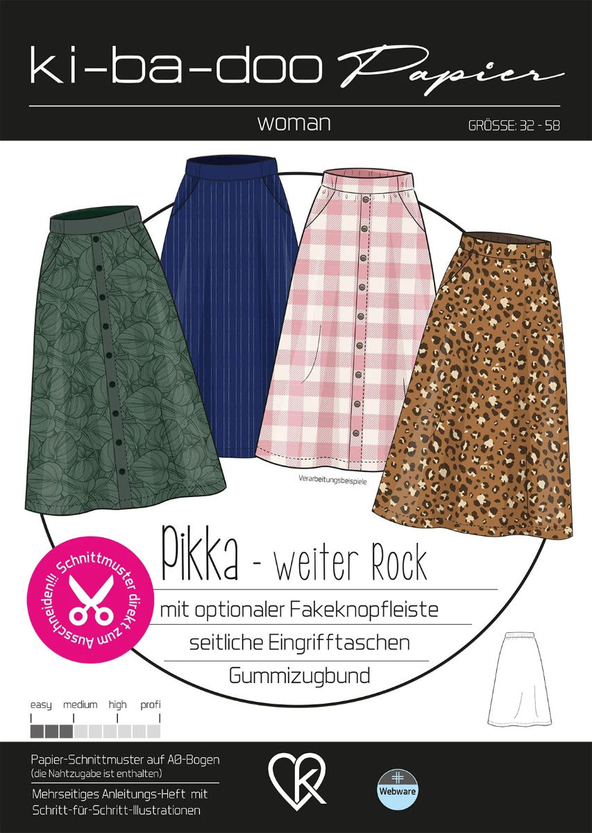 Rock Pikka Damen, Ki-ba-doo Papierschnittmuster