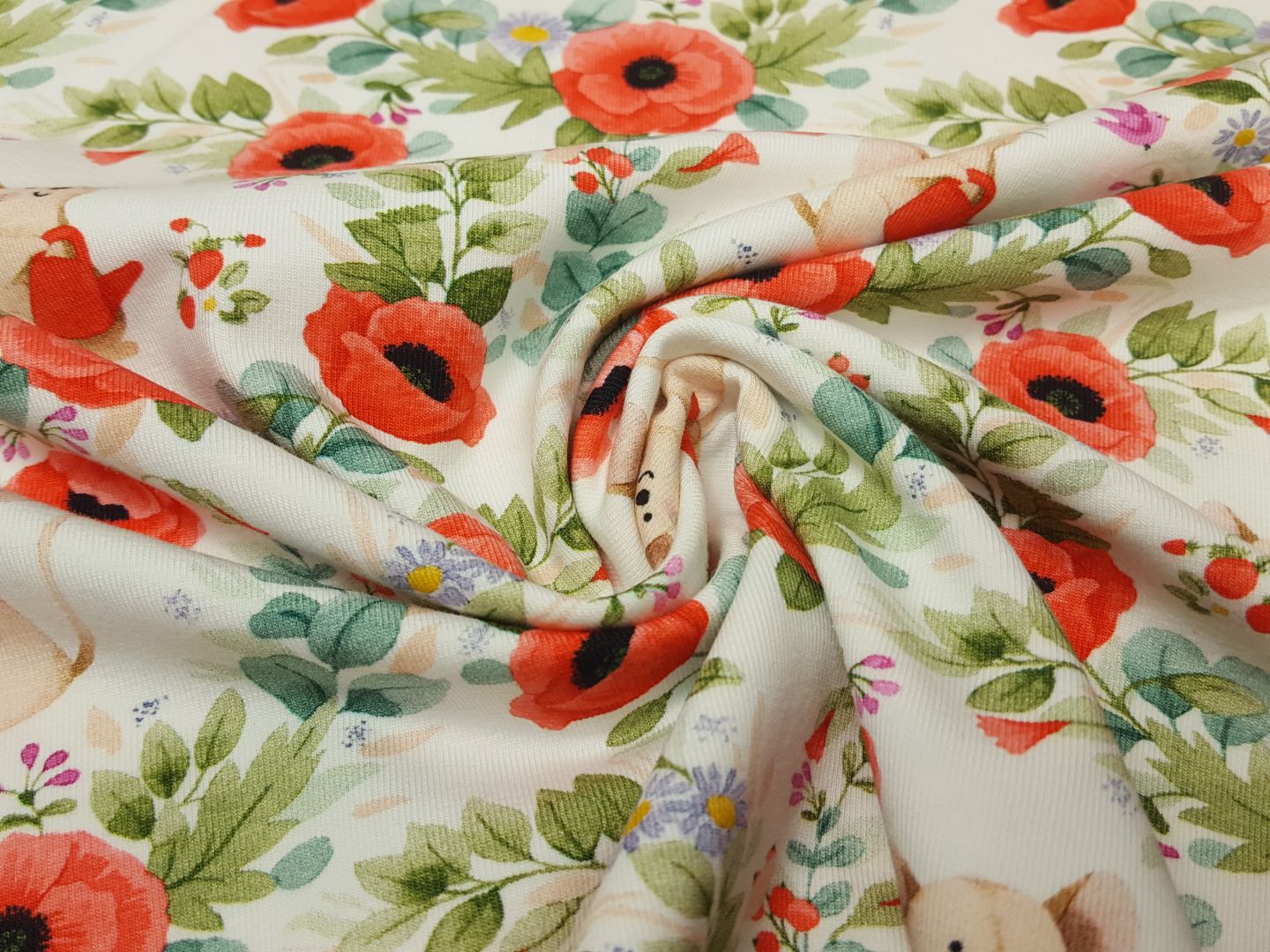 Poppies offwhite/rot/bunt