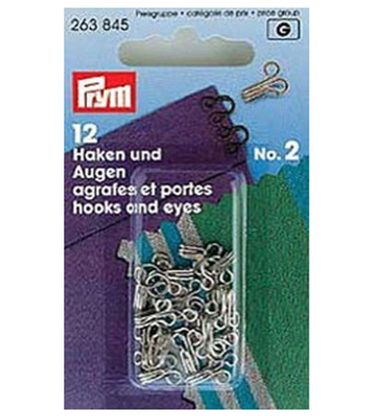 Prym Hacken und Augen, rostfrei Messing Nr. 2    Packungsinhalt: 12 Stück Farbe: Silberfarbig