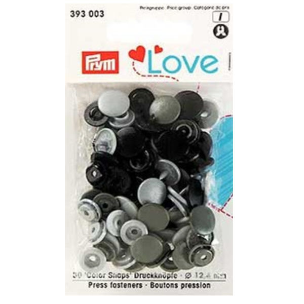 Prym Love Druckknöpfe schwarz/dunkelgrau/silbergrau