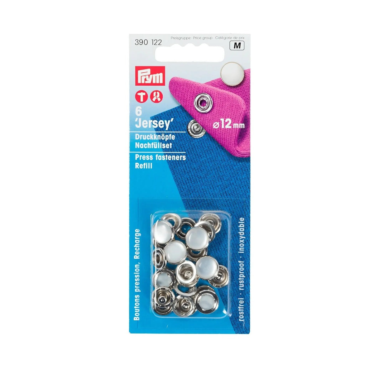 Prym Nähfrei Druckknöpfe Nachfüllpackung "Jersey" Perlkappe 12mm silber