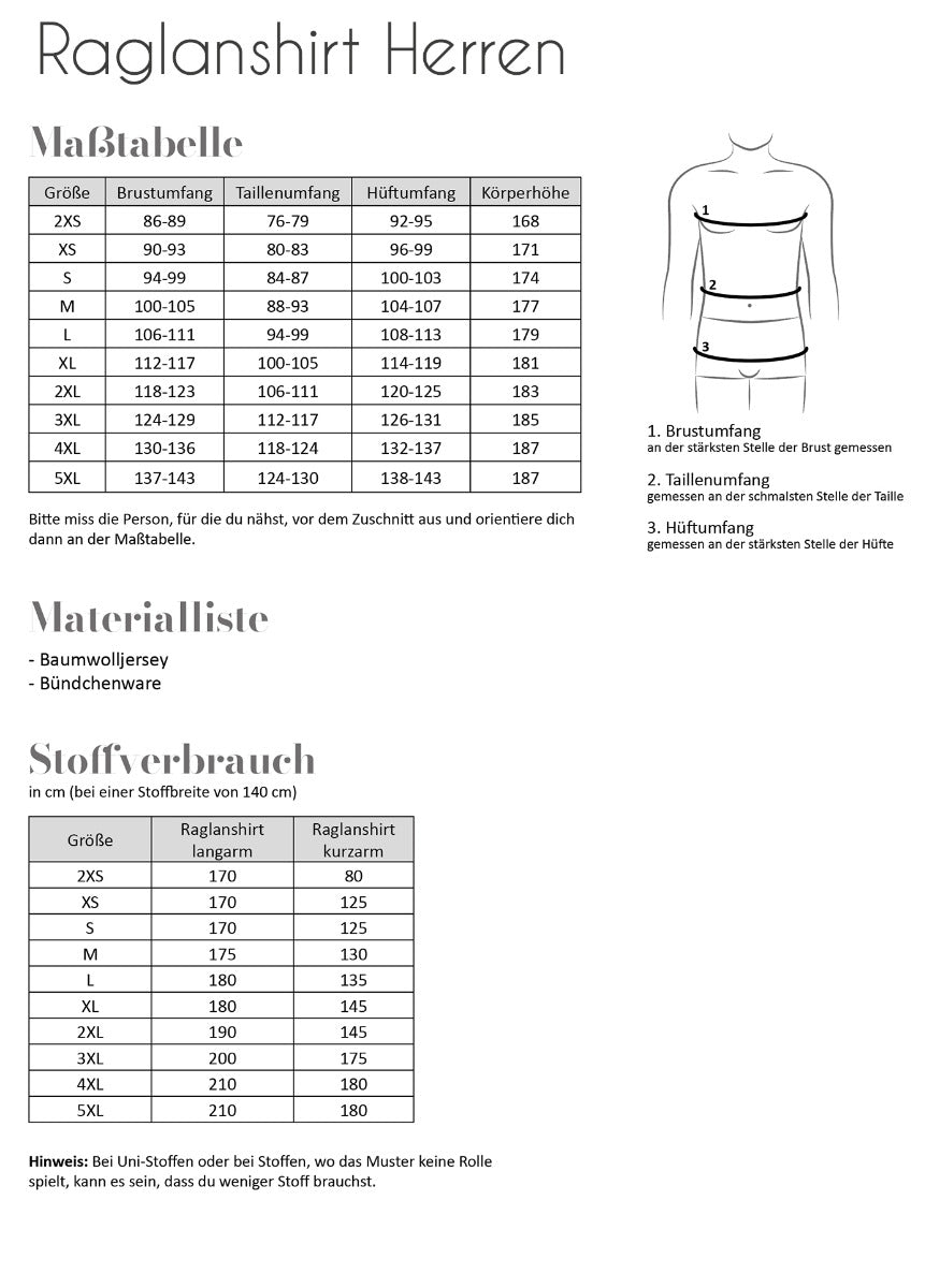 Papierschnittmuster Raglanshirt Herren von Fadenkäfer