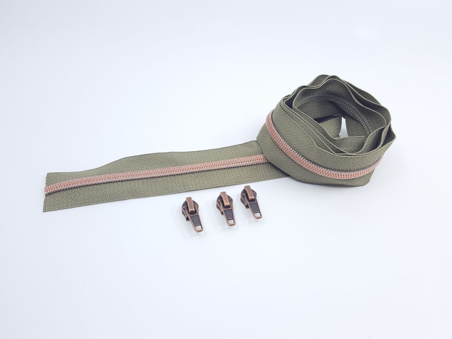 Reissverschluss &amp; Zipper Set Metallic Look/Army 6.5mm