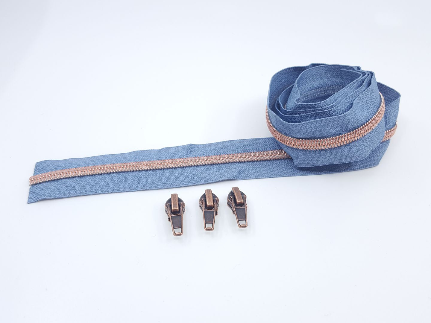 Reissverschluss &amp; Zipper Set Metallic Look/Helles Denim 6.5mm