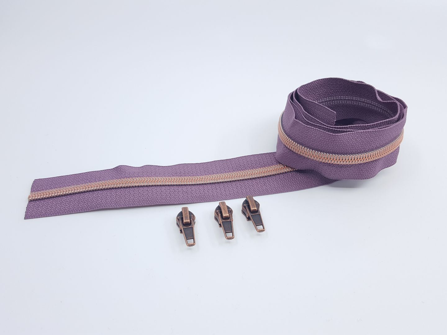 Reissverschluss &amp; Zipper Set Metallic Look/Dunkles Flieder 6.5mm