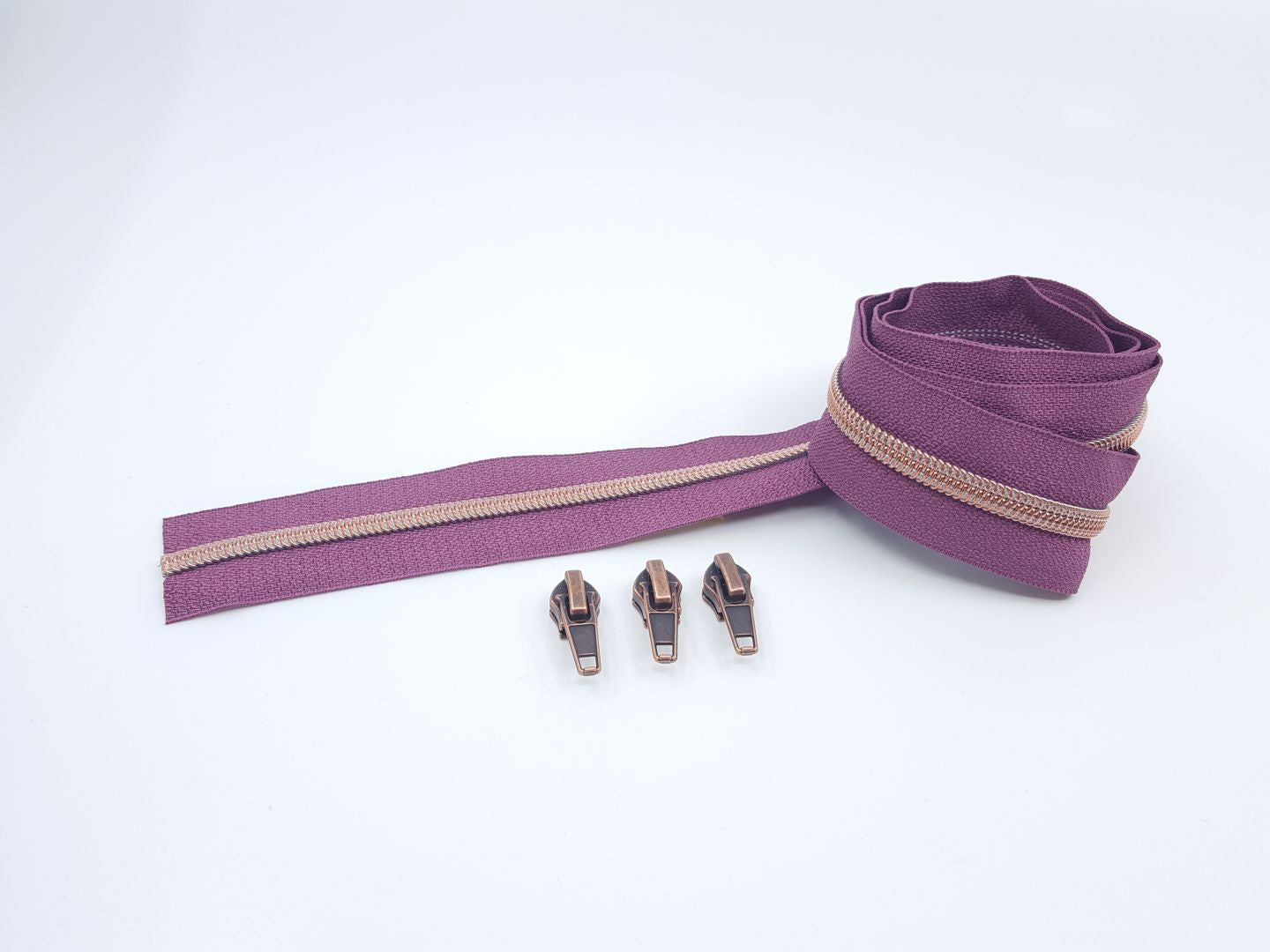 Reissverschluss &amp; Zipper Set Metallic Look/Helle Beere 6.5mm