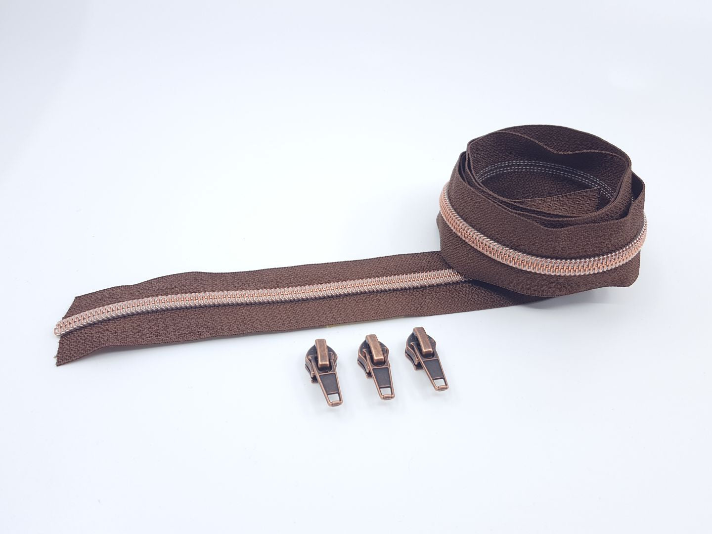 Reissverschluss &amp; Zipper Set Metallic Look/Dunkelbraun 6.5mm