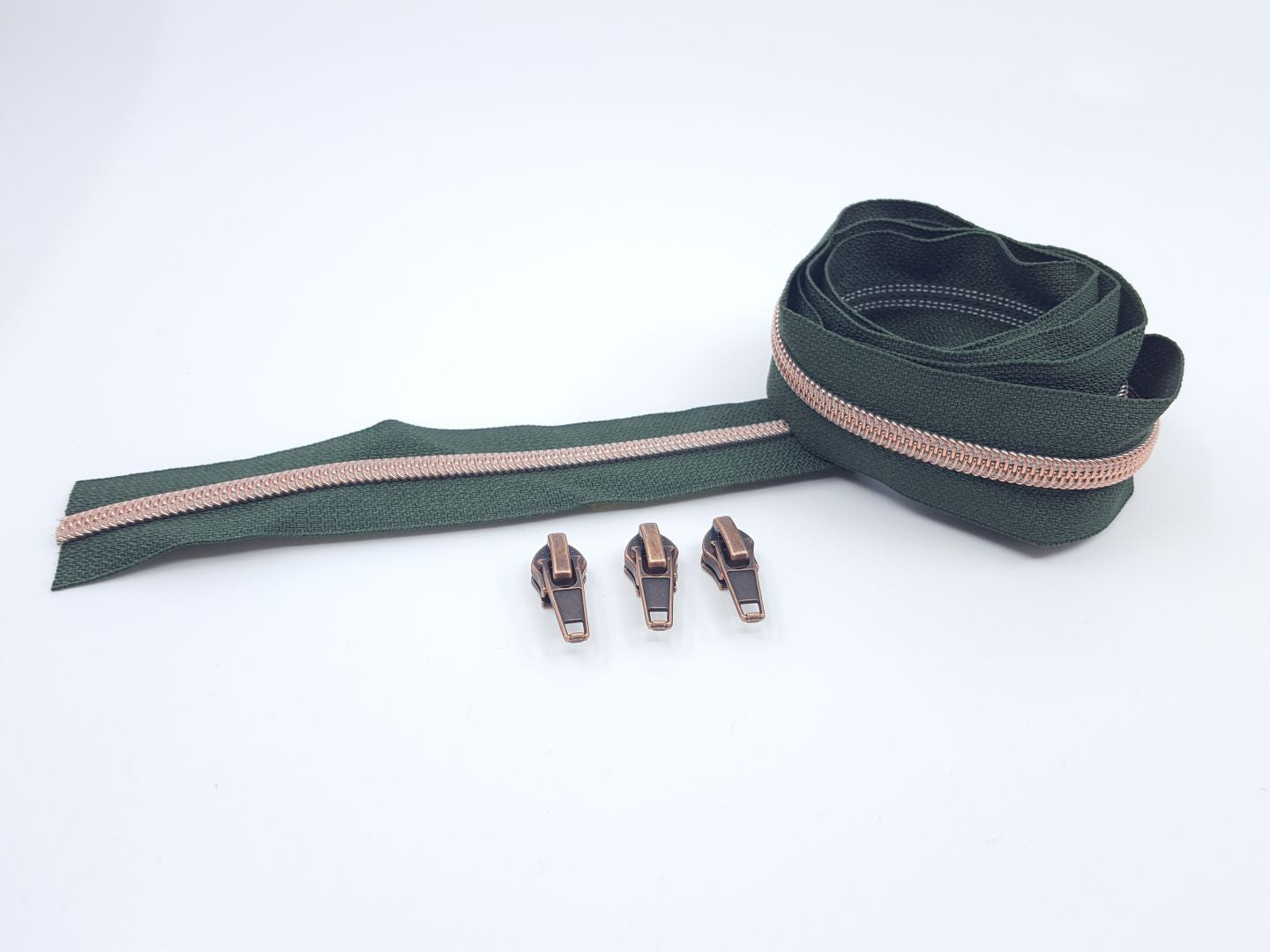 Reissverschluss &amp; Zipper Set Metallic Look/Dunkelgrün 6.5mm