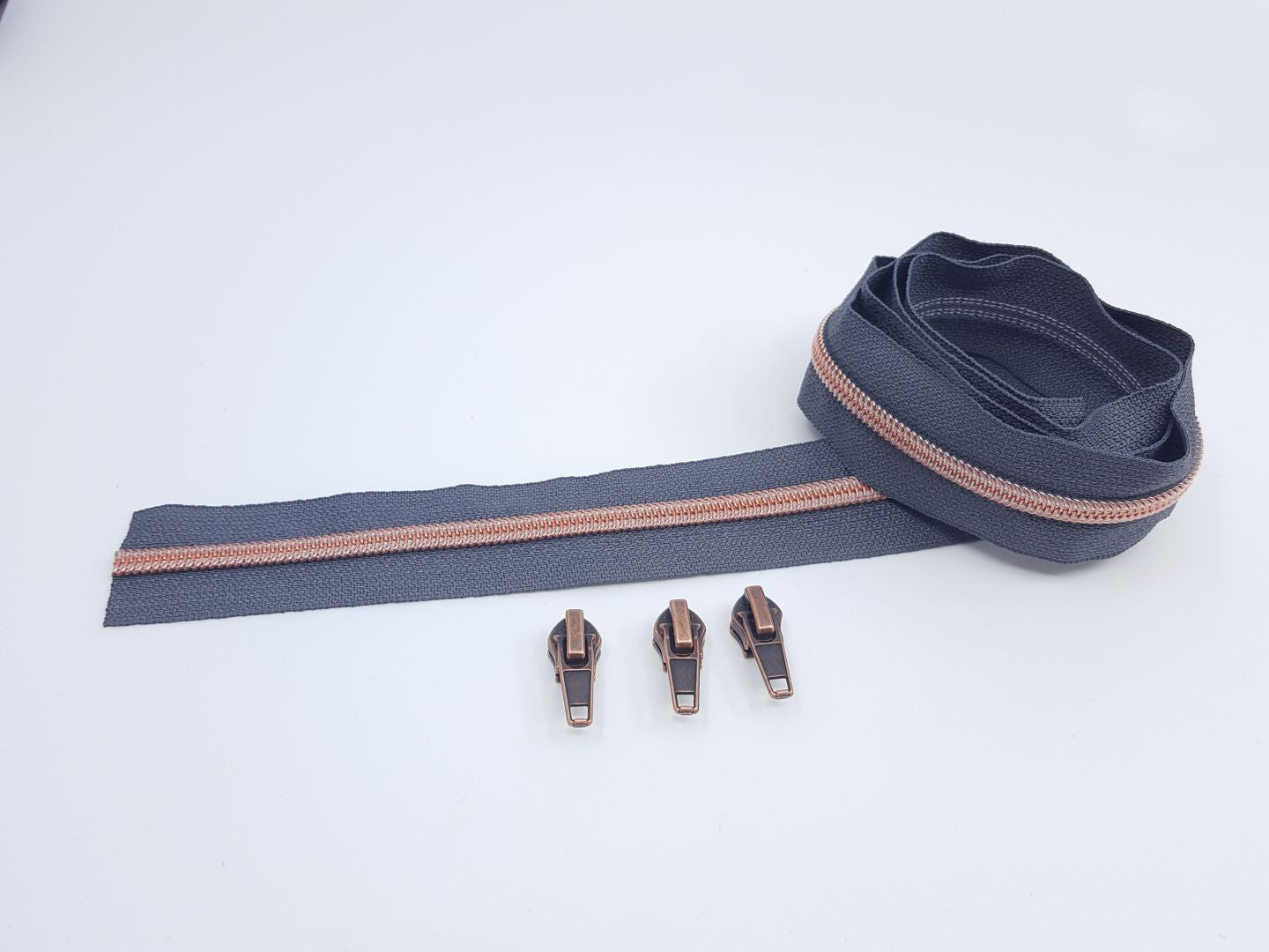 Reissverschluss &amp; Zipper Set Metallic Look/Dunkelgrau 6.5mm