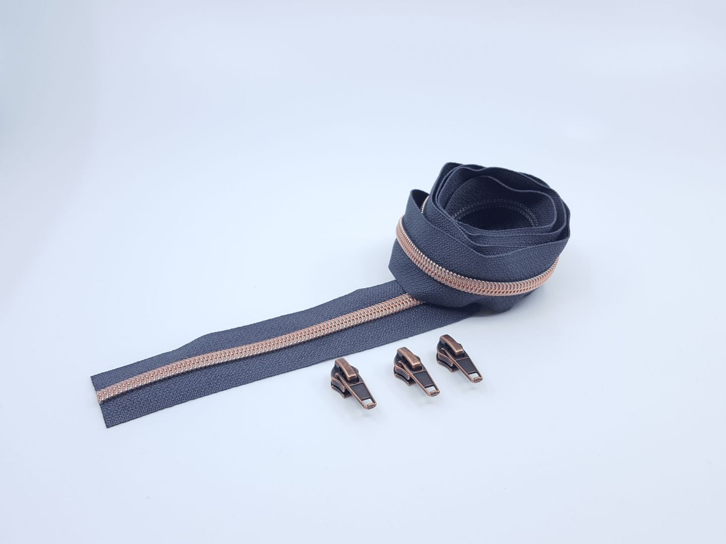 Reissverschluss &amp; Zipper Set Metallic Look/Dunkles Anthrazit 6.5mm