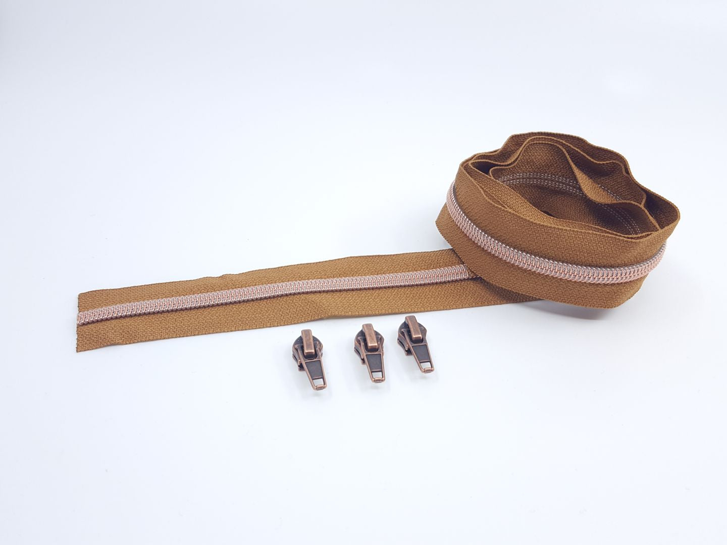 Reissverschluss &amp; Zipper Set Metallic Look/Goldbraun 6.5mm