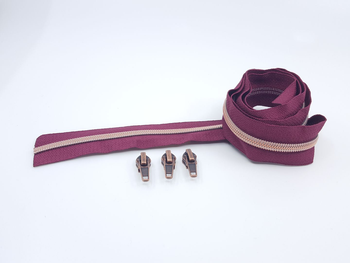 Reissverschluss &amp; Zipper Set Metallic Look/Beere 6.5mm