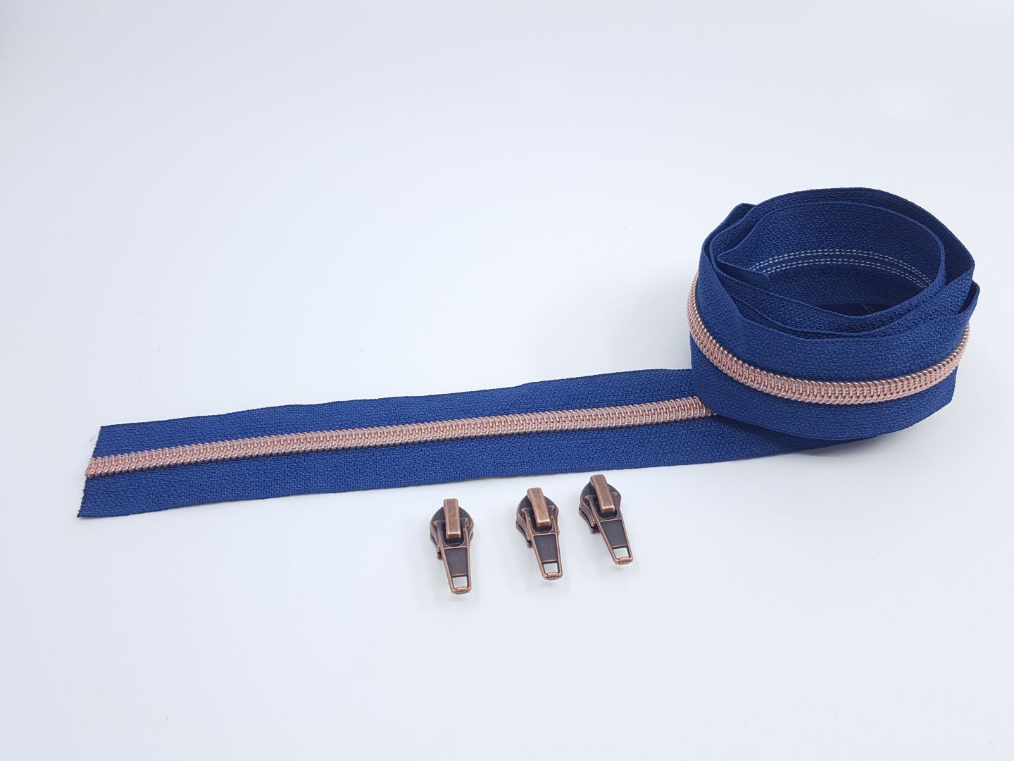 Reissverschluss &amp; Zipper Set Metallic Look/Jeansblau 6.5mm