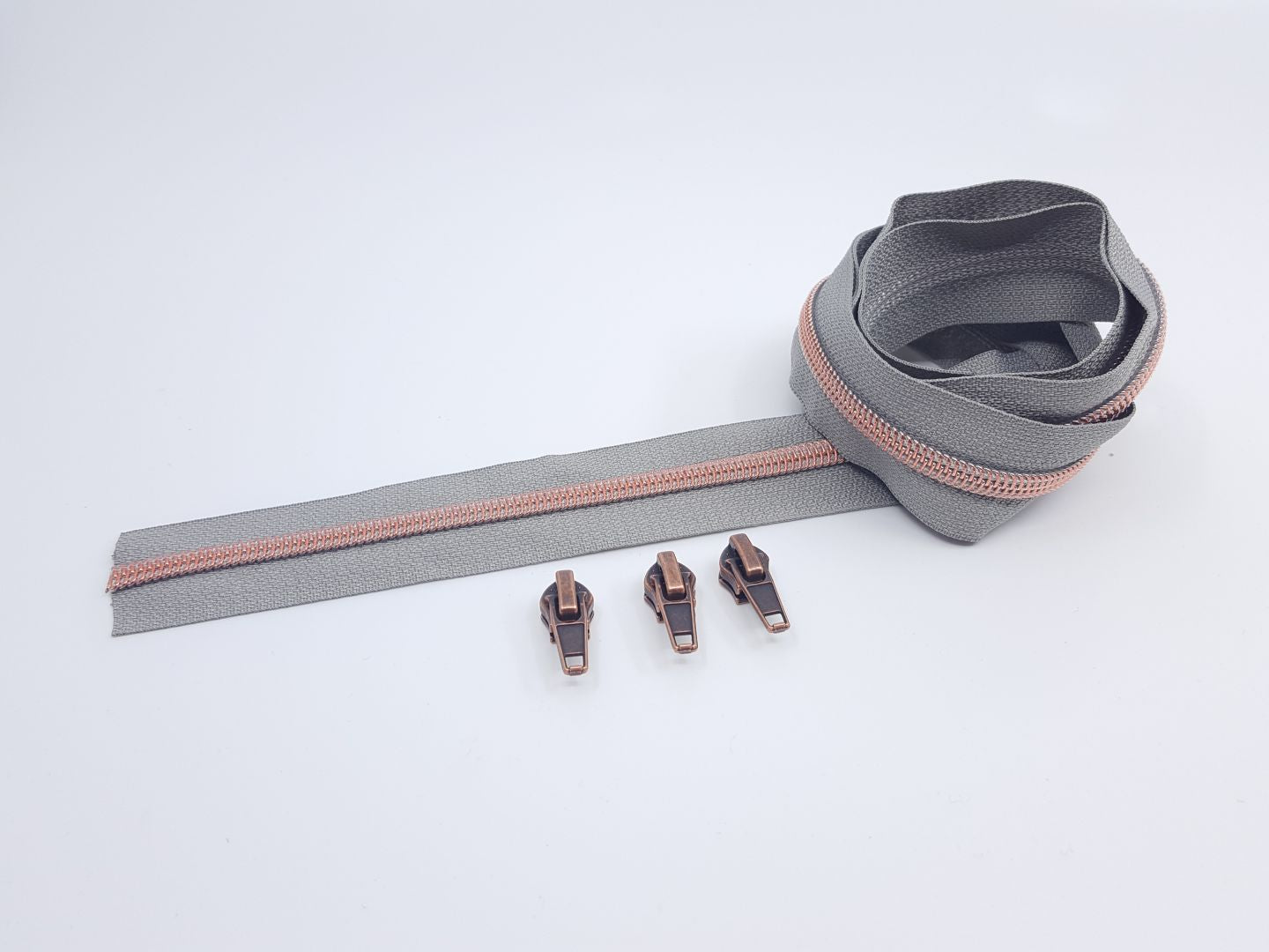Reissverschluss &amp; Zipper Set Metallic Look/Mausgrau 6.5mm