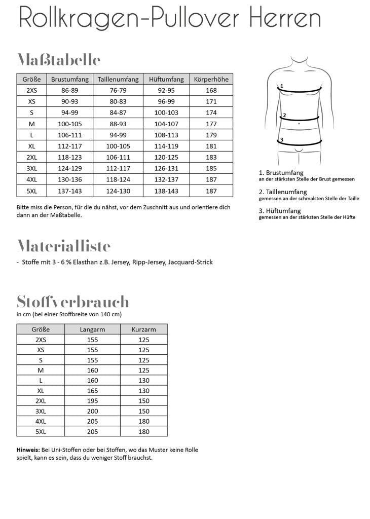 Papierschnittmuster Rollkragen Pullover Herren von Fadenkäfer