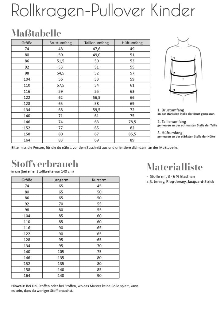 Papierschnittmuster Rollkragen Pullover Kinder von Fadenkäfer