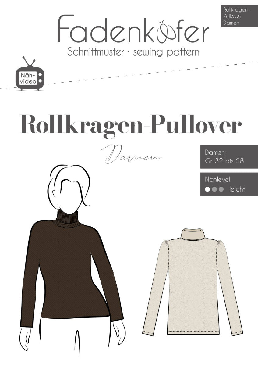 Papierschnittmuster Rollkragen Pullover Damen von Fadenkäfer