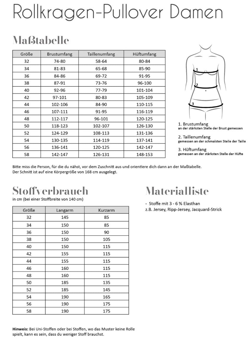 Papierschnittmuster Rollkragen Pullover Damen von Fadenkäfer
