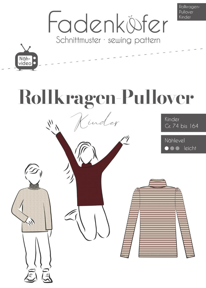 Papierschnittmuster Rollkragen Pullover Kinder von Fadenkäfer