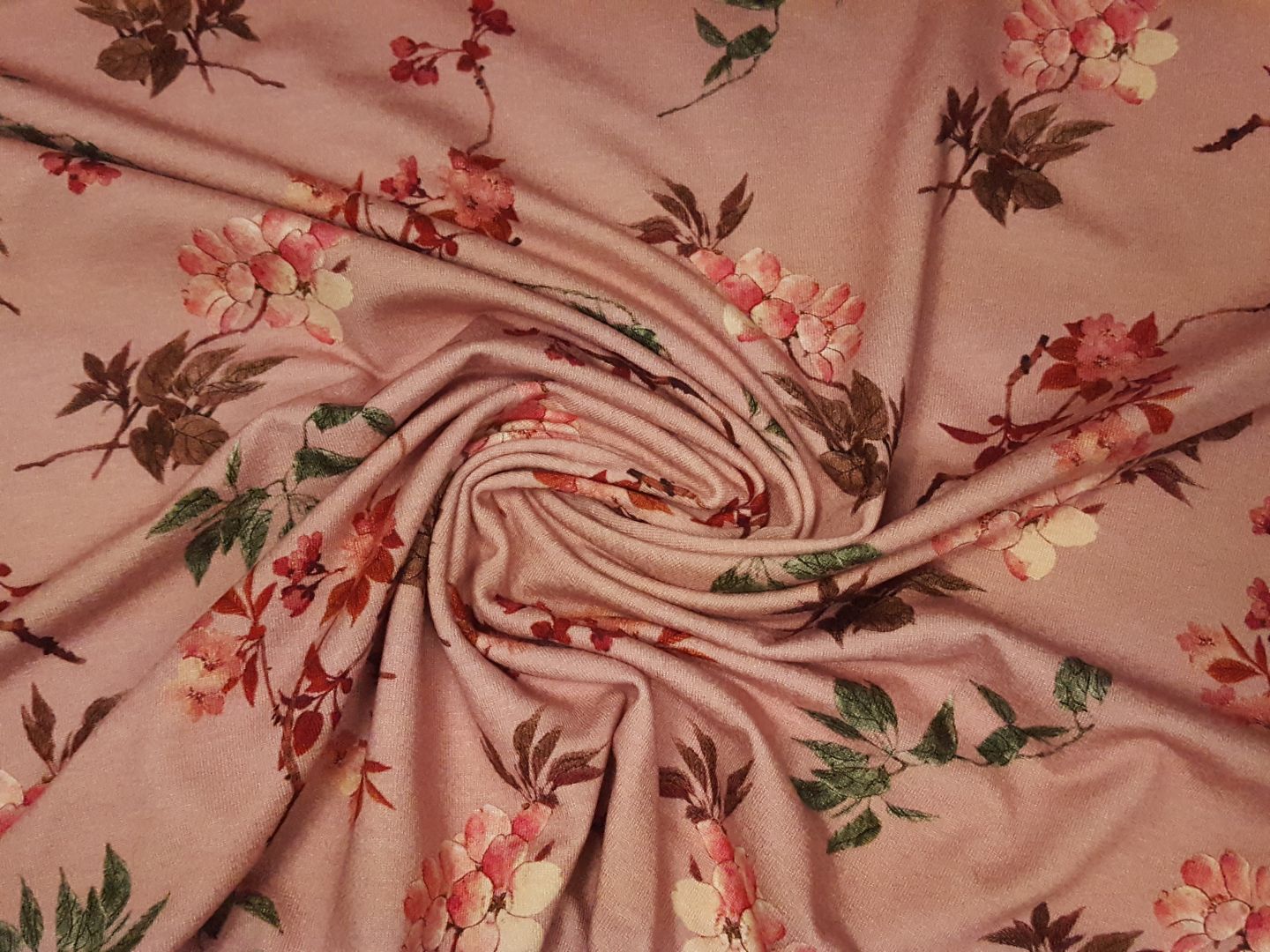 Rose Viskosejersey altrosa/bordeaux/grün/braun