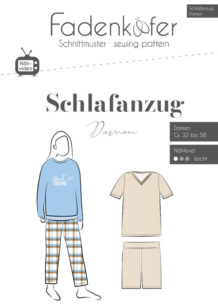 Papierschnittmuster Schlafanzug Damen von Fadenkäfer
