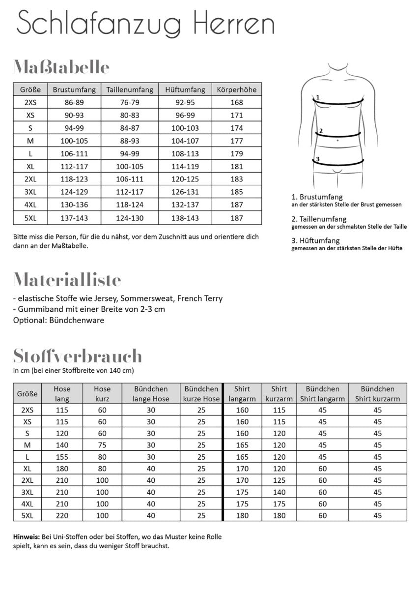 Papierschnittmuster Schlafanzug Herren von Fadenkäfer