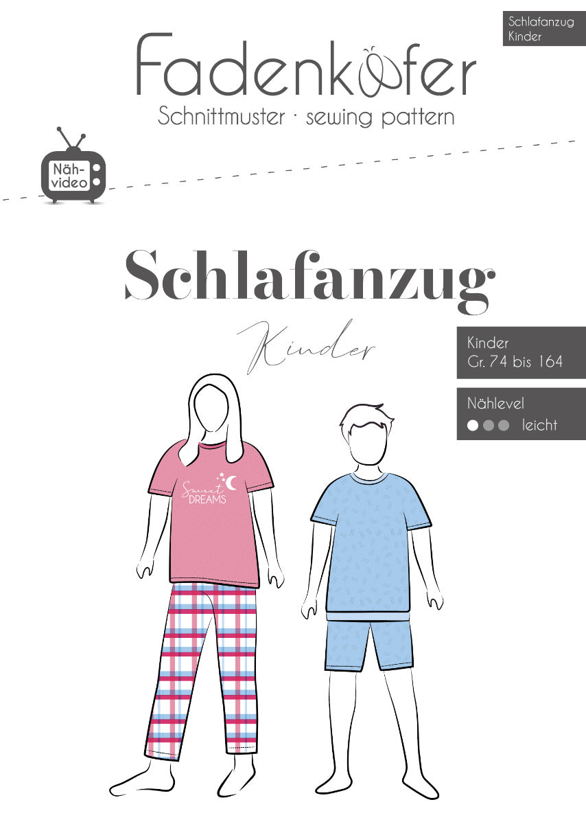 Papierschnittmuster Schlafanzug Kinder von Fadenkäfer