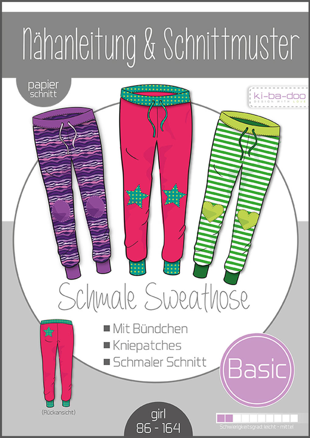 schmale Sweathose-Basic Hose, Ki-ba-doo Papierschnittmuster