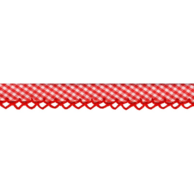 Schrägband mit Häckelborte rot-weiss