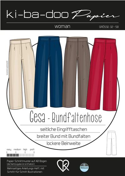 Bundfaltenhose Gesa Damen, Ki-ba-doo Papierschnittmuster