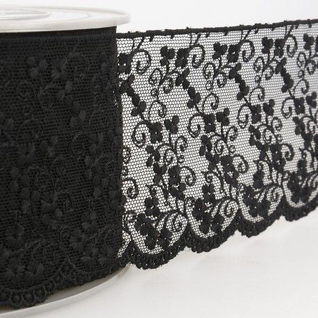bestickte Tüllspitze 70mm schwarz