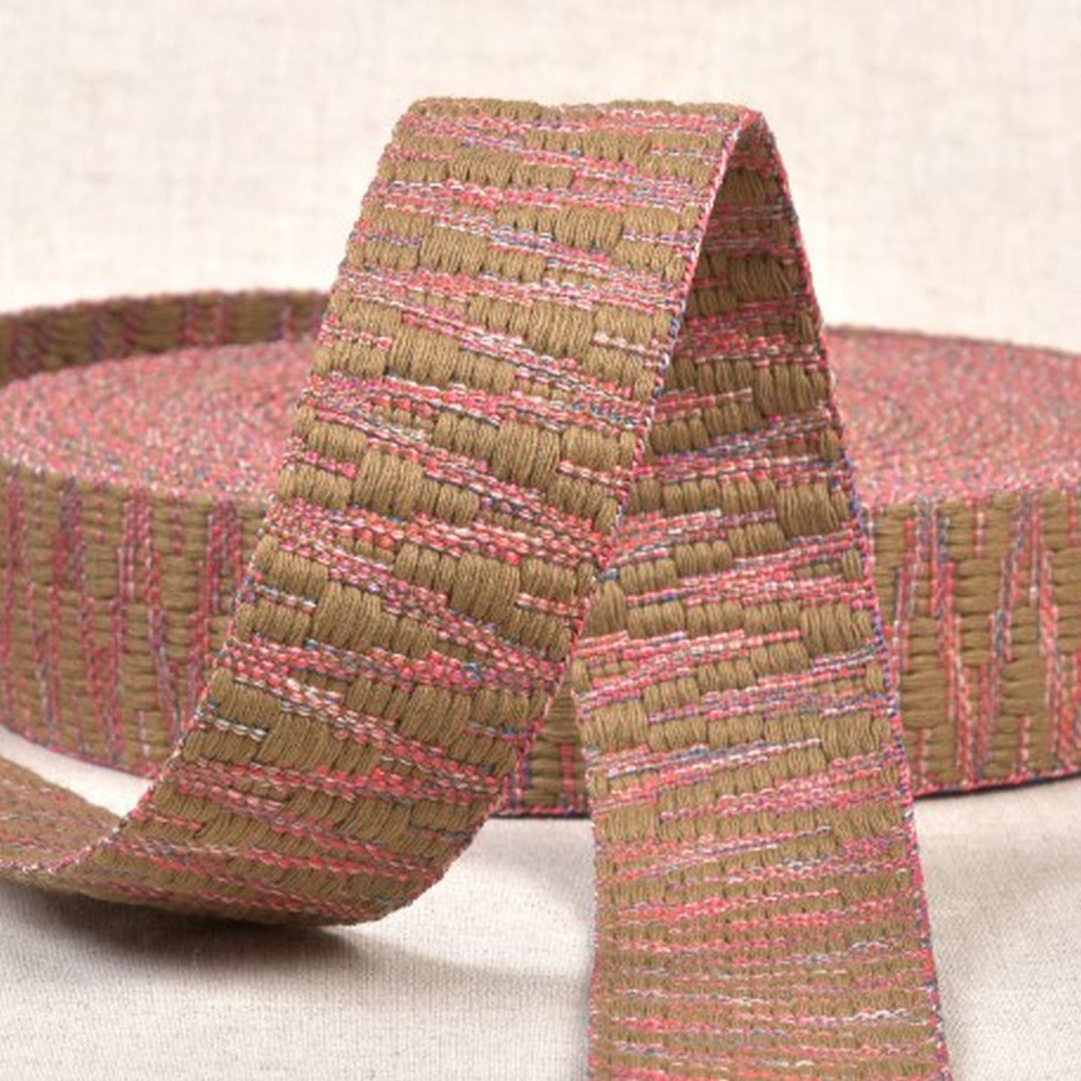 Gurtband Zacken 38mm khaki/pink