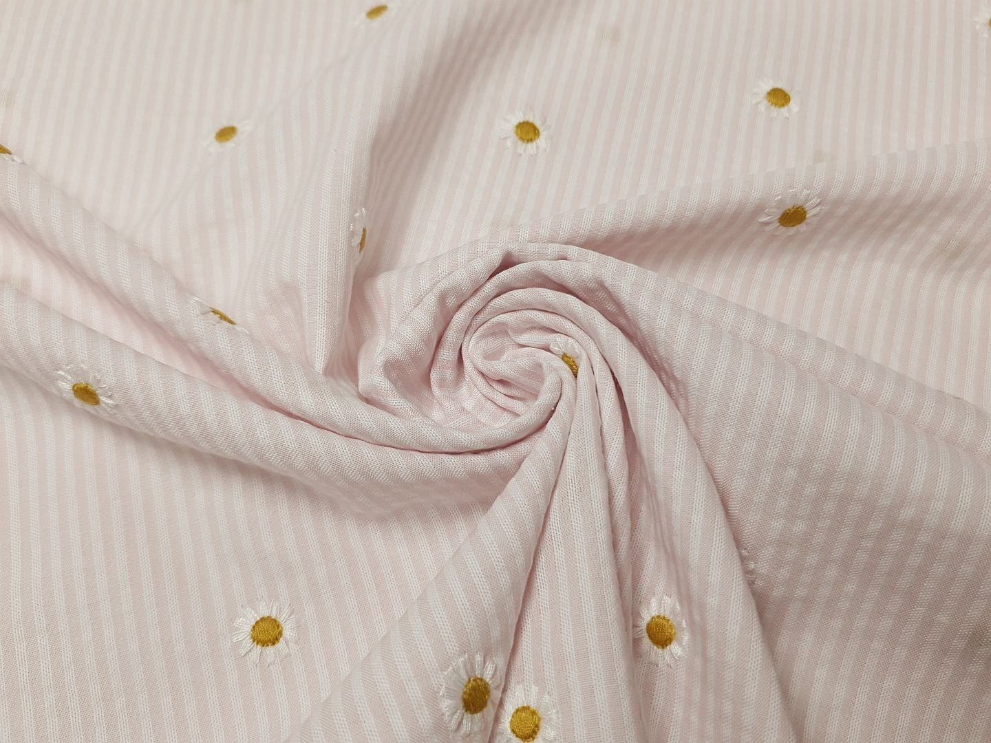 Seersucker Stripes & Daisies rosa/weiss/ocker