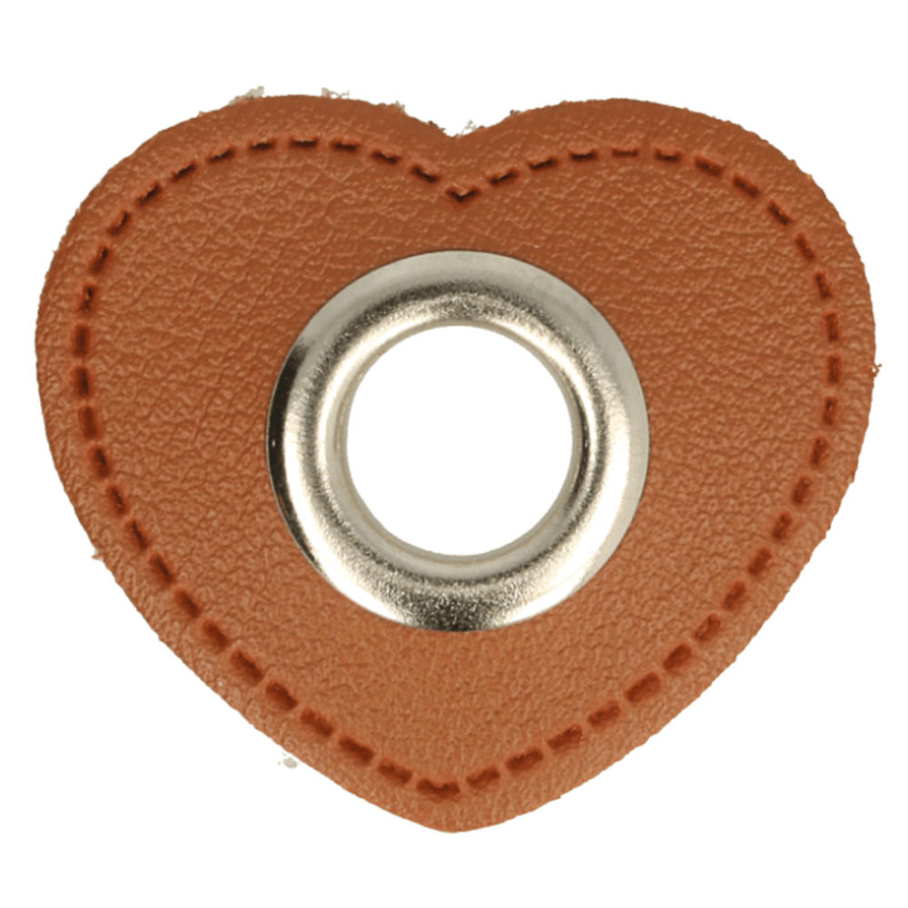 Herz Kunstleder Ösenpatch 8mm braun/silber