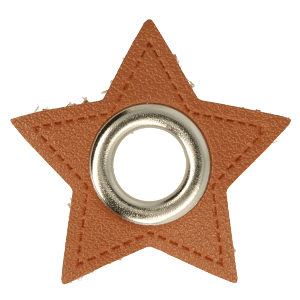Stern Kunstleder Ösenpatch 8mm braun/silber