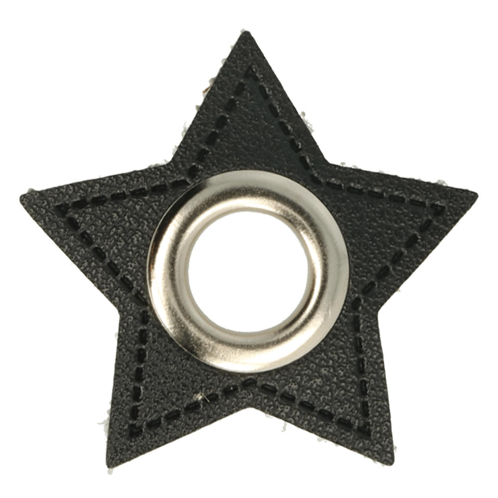 Stern Kunstleder Ösenpatch 8mm schwarz/silber