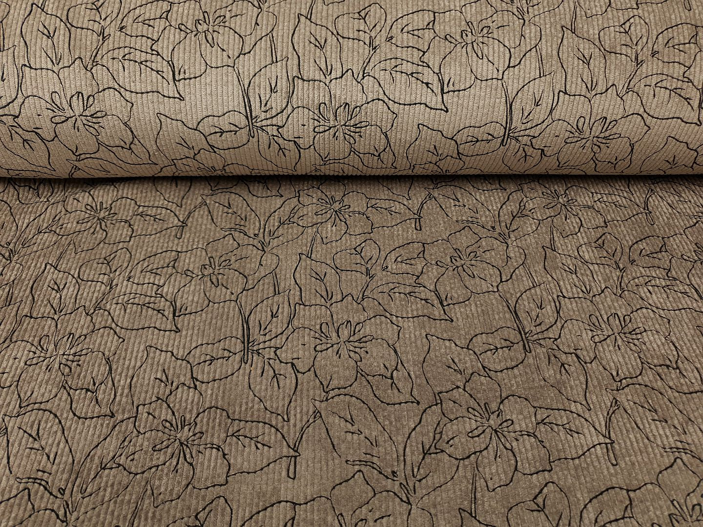 Stretch Cord Flowers taupe/schwarz