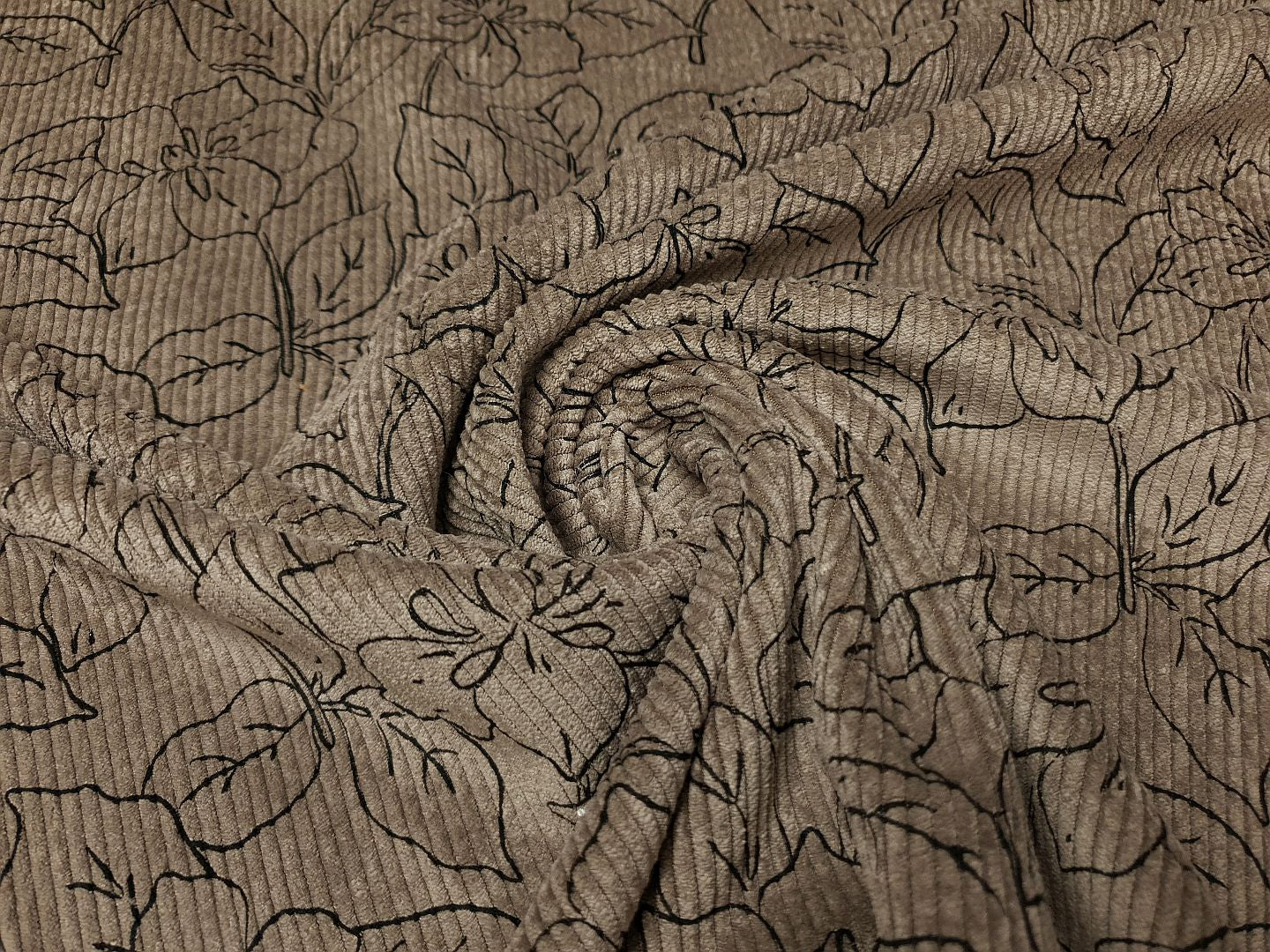 Stretch Cord Flowers taupe/schwarz