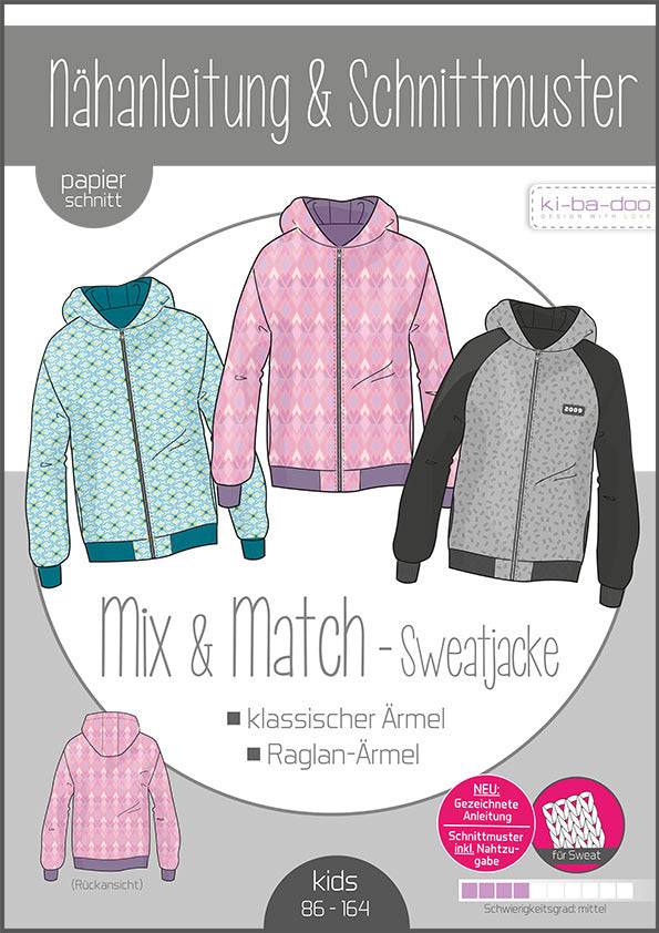 Sweatjacke Mix&Match, Kinder, Ki-ba-doo Papierschnittmuster