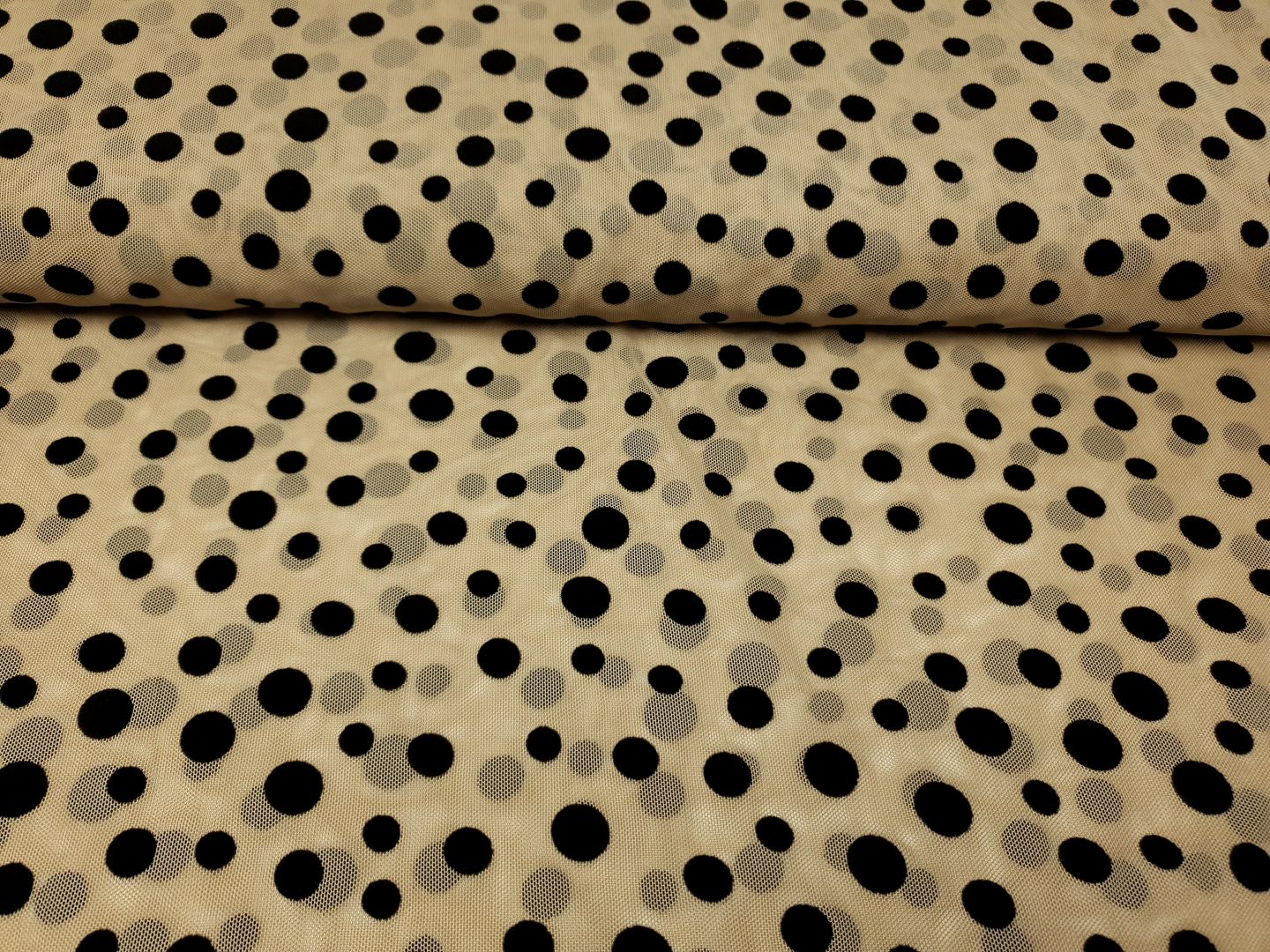 Tüll Small Dots beige/schwarz