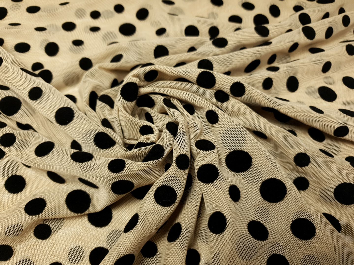 Tüll Small Dots beige/schwarz